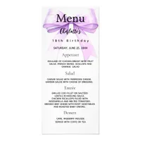 Lavender bow birthday menu card