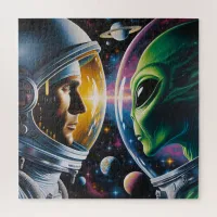 Alien and Astronaut in Space  Jigsaw Puzzle