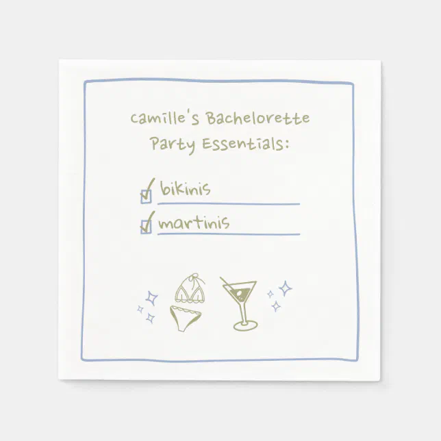 Bikinis & Martinis Handwritten Bachelorette Party  Napkins