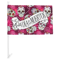 Sugar Skulls and Swirls Rose Red ID725 Car Flag