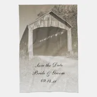 Rustic Covered Bridge Wedding Save the Date Towel