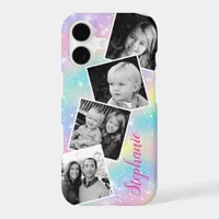 Pastel Rainbow Sparkle Photo Collage Personalized iPhone 17 Case