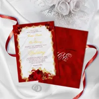 Elegant Red and Gold Foil Floral Wedding Foil Invitation