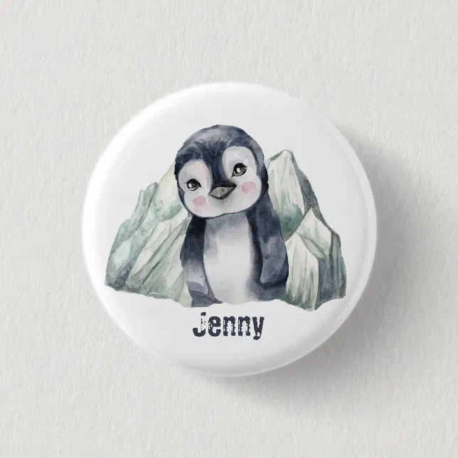 Customizable Penguin In Winter Button