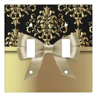 Elegant Luxury Gold And Black Damask With Bow Tie Light Switch Cover