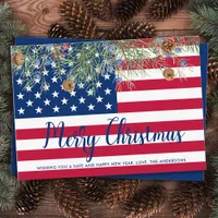 American Flag Patriotic Merry Christmas Holiday Note Card