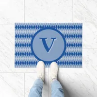 Doormat - Argyle Pattern in Blue with Monogram