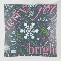 Christmas Text and Snowflake Pattern Pink ID257 Trinket Tray