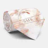 Stylish Copper Rose Gold Foil Marble Monogram Neck Tie