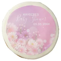 Personalized Pink & White Floral Baby Shower Round Sugar Cookie