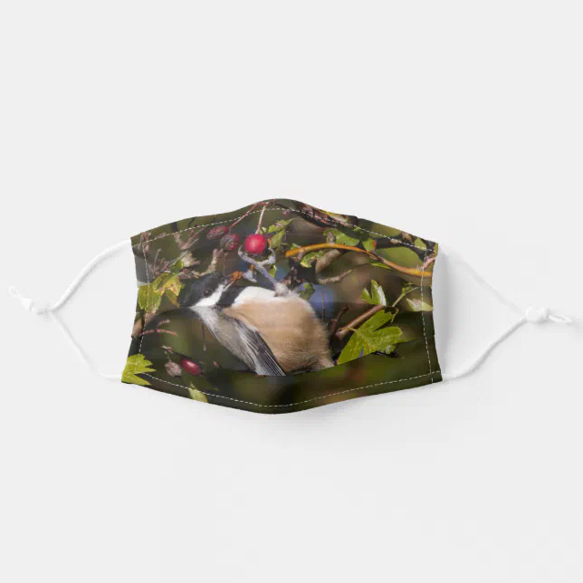 Black-Capped Chickadee Enjoying Autumn Berries Adult Cloth Face Mask