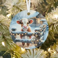 Cute Festive Cow Christmas Personalized Metal Ornament