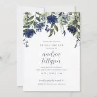 Bridal Shower Navy Blue Wildflower Floral Invitation