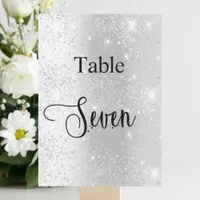 Silver glitter calligraphy table seven 7 card