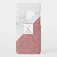 Marble Blush Pink Glitter Monogram Girly Geometric Case-Mate Samsung Galaxy S9 Case