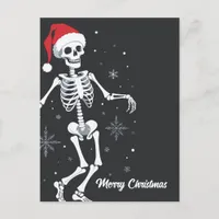 Skeleton With Santa Hat Merry Christmas Postcard