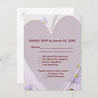 Purple Flowers Heart Wedding Dinner RSVP Postcard