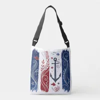 Nautical Anchor, Coastal Ocean Waves, Sea  Crossbody Bag