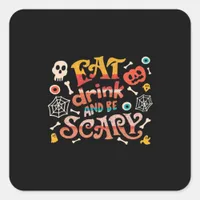 Eat Drink And Be Scary Halloween Funny Essential C Square Sticker