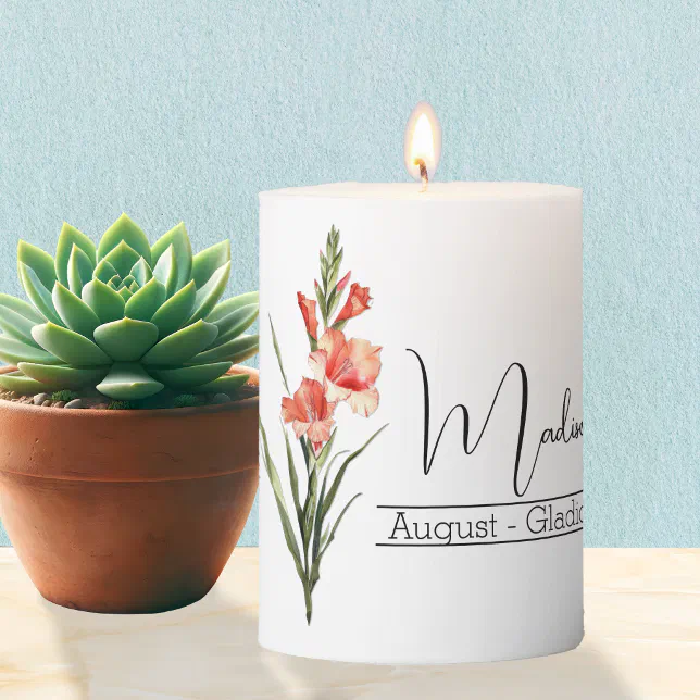 Birth Month Flower August Gladiolus Pillar Candle