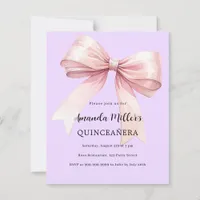 Lavender pink bow Quinceanera invitation