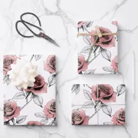Pink Roses Illustration Style Valentine's Day Wrapping Paper Sheets