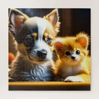Cute Puppy and Kitten  Jigsaw Puzzle