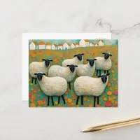 Sheep in the Field Little Houses in a Row Postcard