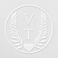 Monogram Leaves with Heart Wreath Wedding Embosser