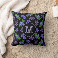 Jamaican Lignum Vitae Floral Pattern Black Throw Pillow