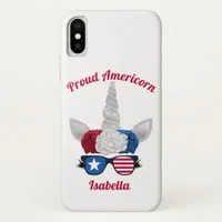 Patriotic Red White Blue Glitter Unicorn iPhone X Case