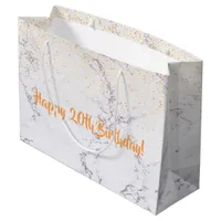 20th Birthday marble gold glitter Large Gift Bag