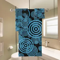 Modern, trendy blue circles on black  bath towel set