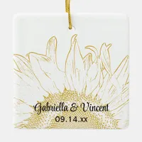 Yellow Sunflower Graphic Wedding Ceramic Ornament