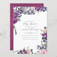 Violet, Plum and Blush Floral Baby Shower Invitation