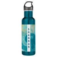 Turquoise Fluid Art Marble Personalized   Stainless Steel Water Bottle