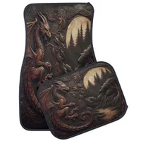 Enchanted Dragon Emerges From Mystical Landscape Car Floor Mat