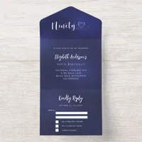 90th Birthday navy blue silver rsvp All In One Invitation