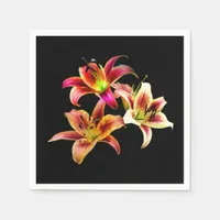 Elegant Trio of Yellow Pink Daylilies Floral Napkins