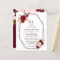 Budget Burgundy Blush Monogram Wedding Invitation