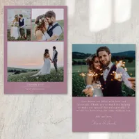 Mauve Minimalist 4 Photo Wedding Thank You Card