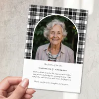Black White Plaid Sympathy Photo Funeral Thank You Card