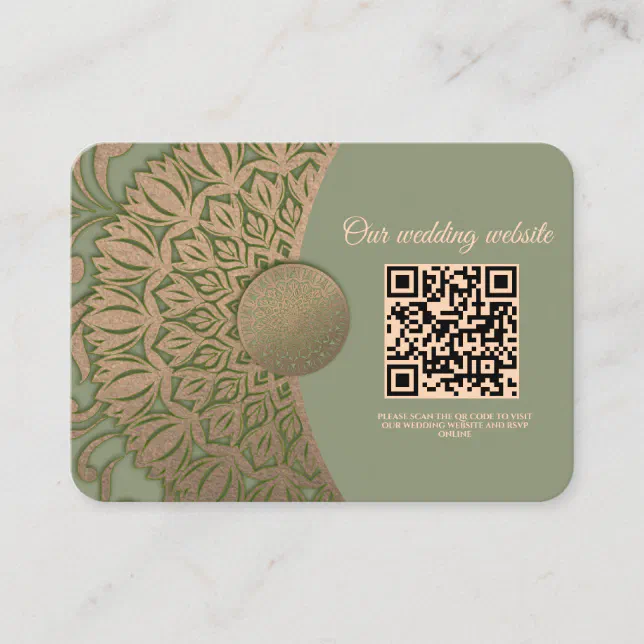 Elegant Modern Sage green & gold classic mandala Enclosure Card