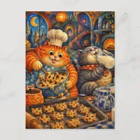 Fat Cats Baking Cookies Postcard