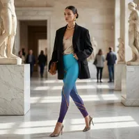 Elegant Teal & Purple Agate Gold Fluid Art Ombré Leggings