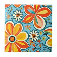 Groovy Flowers with Vintage Vibes Ceramic Tile