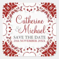 Red+White Lace Wedding Announcement Sticker