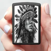 Indian girl’s warrior spirit with feathers zippo lighter