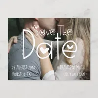 Modern White Typography Your Photo Save The Date Announcement Postcard