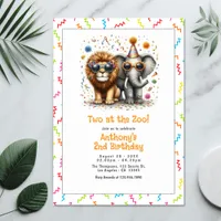 Safari Animal "Two at the Zoo!" 2nd Birthday Party Invitation